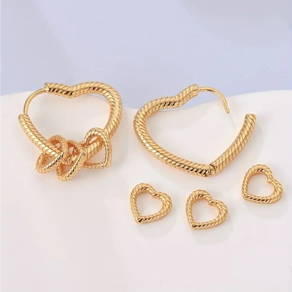 Sterling Silver With 10k Gold Plating Heart Dangle Earrings - Picture 2 of 4